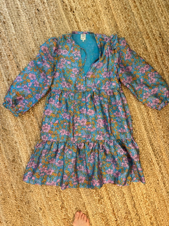 Baum Und Pferdgarten Dresses & Skirts - Floral Tiered Dress with Teal Base and Pink Blooms